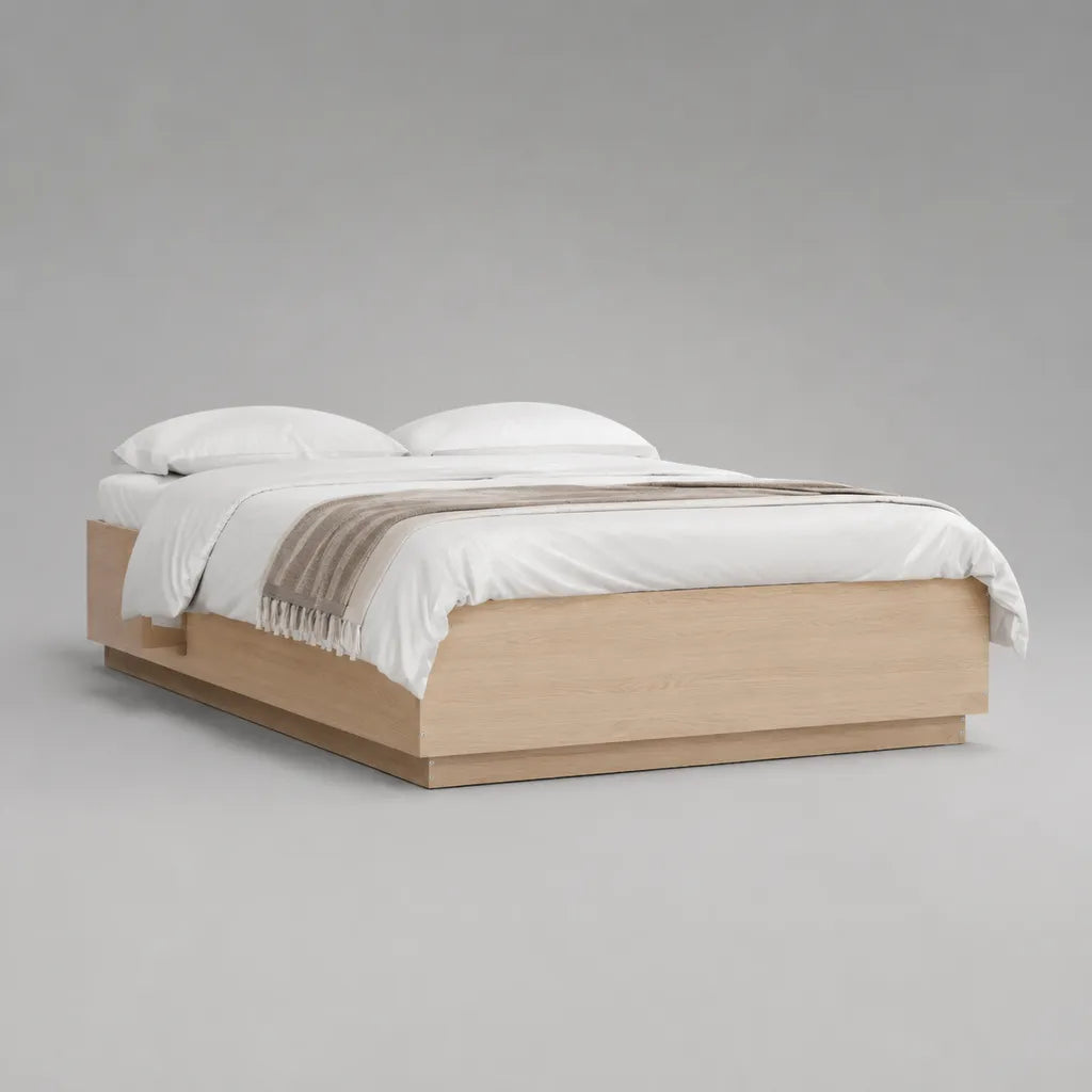 Letto matrimoniale 160 x 200 cm in pannelli truciolari melaminici effetto rovere chiaro, senza testiera