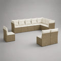 Set divano modulare da esterno a L, 9 posti, in rattan PE e acciaio, tortora e bianco crema, 300 × 225 × 74 cm