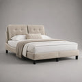 Letto matrimoniale imbottito in velluto beige 176 x 216 x 108 cm per materasso 160 x 200 cm