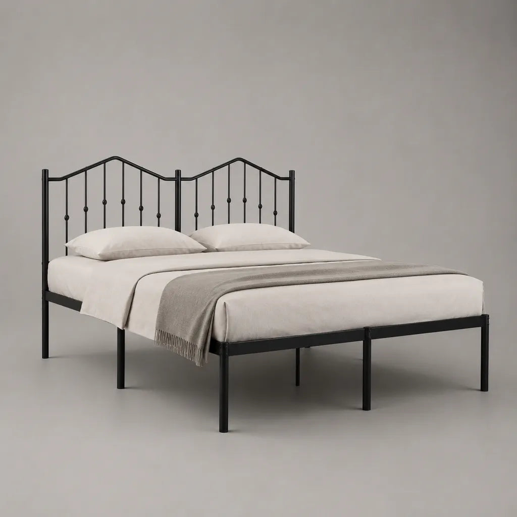 Letto matrimoniale 160 x 200 cm in acciaio nero con testiera a doppio arco