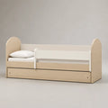 Letto singolo per bambini in MDF e truciolare melaminico naturale e bianco con cassetto e sponda, 168 x 88 x 90 cm, materasso 160 x 80 cm