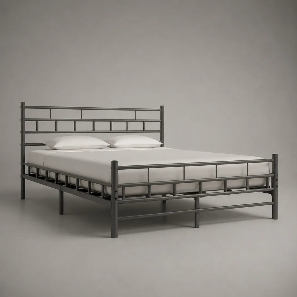 Letto matrimoniale in acciaio antracite con rete a doghe, 160 × 200 cm