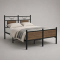 Letto matrimoniale 160 x 190 cm in acciaio e MDF, nero e marrone effetto rovere