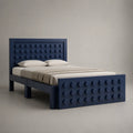 Letto matrimoniale 160 × 200 cm in pino massello e MDF con rete a doghe, testiera e pediera, blu navy, 212 × 171 × 120 cm