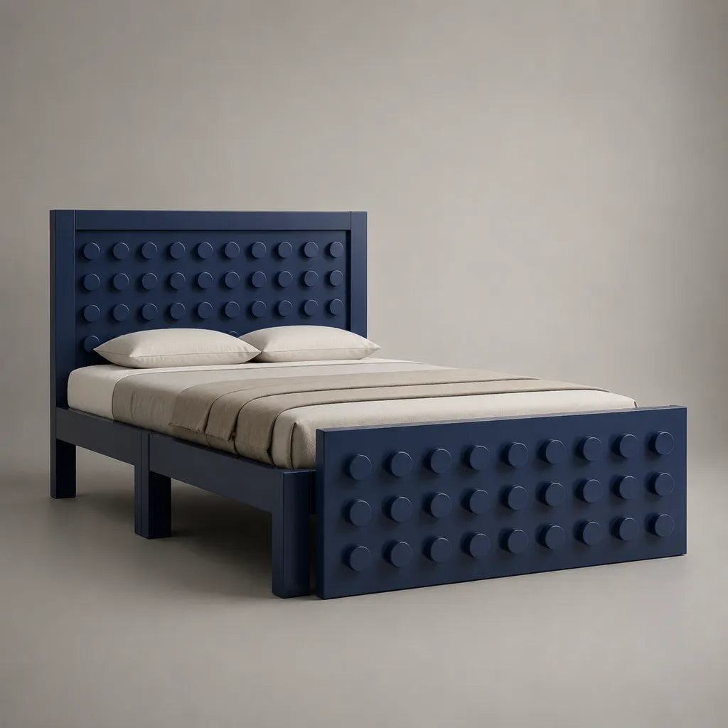 Letto matrimoniale 160 × 200 cm in pino massello e MDF con rete a doghe, testiera e pediera, blu navy, 212 × 171 × 120 cm