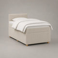 Letto singolo imbottito in velluto a coste crema 90 x 200 cm con testiera e giroletto