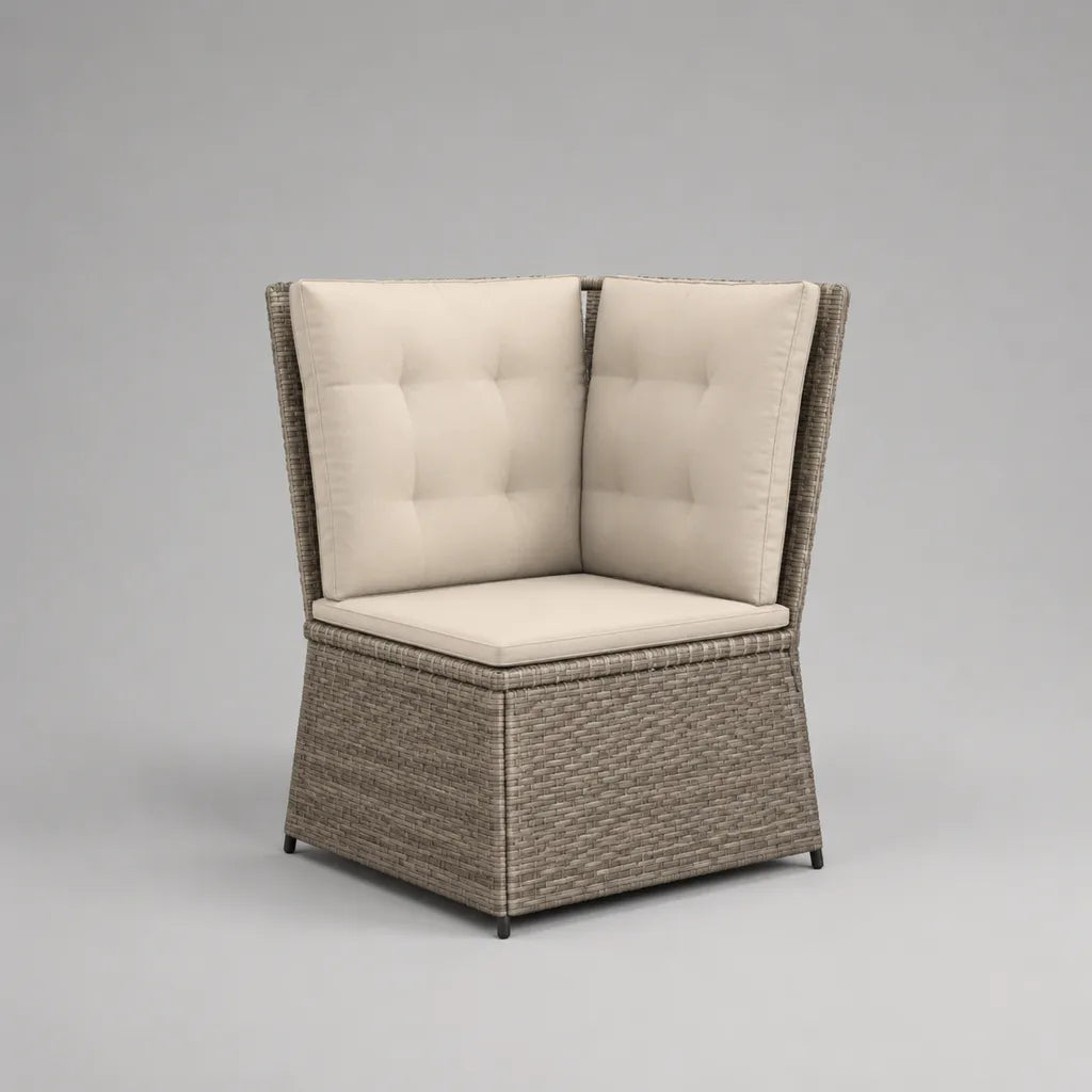 Modulo angolare da esterno in polyrattan tortora con cuscini crema, 75 × 75 × 86 cm