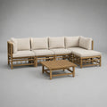 Set divano angolare modulare da esterno in legno, 5 pezzi con tavolino e cuscini beige, 260 × 150 × 75 cm