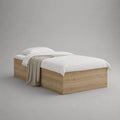 Letto matrimoniale in legno con cassetto laterale, rovere naturale, per materasso 140 x 200 cm, dimensioni 204 x 145 x 60 cm