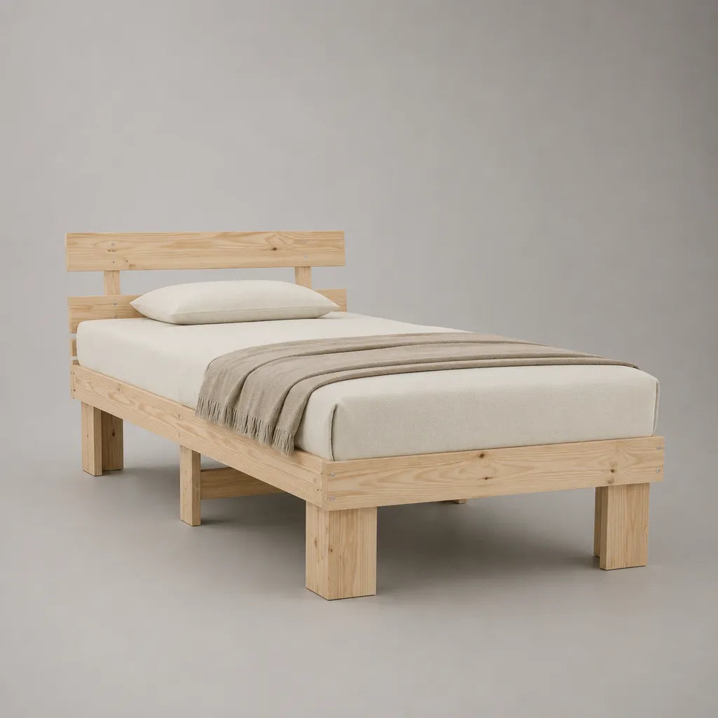 Letto singolo in pino massello naturale con rete a doghe, 90 x 200 cm, dimensioni 208 x 98 x 90 cm
