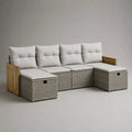 Set divano modulare da esterno a U 4 posti in polyrattan, metallo e legno, grigio, beige chiaro e marrone, 231 × 130 × 84 cm