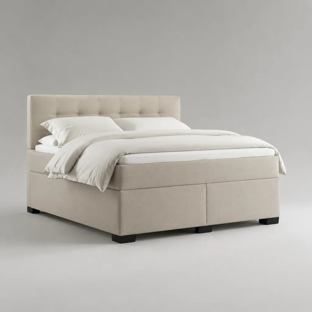 Letto matrimoniale imbottito in poliestere con testiera trapuntata beige, 160 x 200 cm